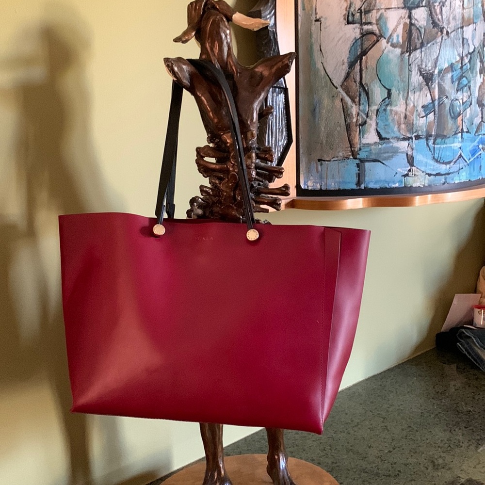 Furla cherry red leather tote. Like new